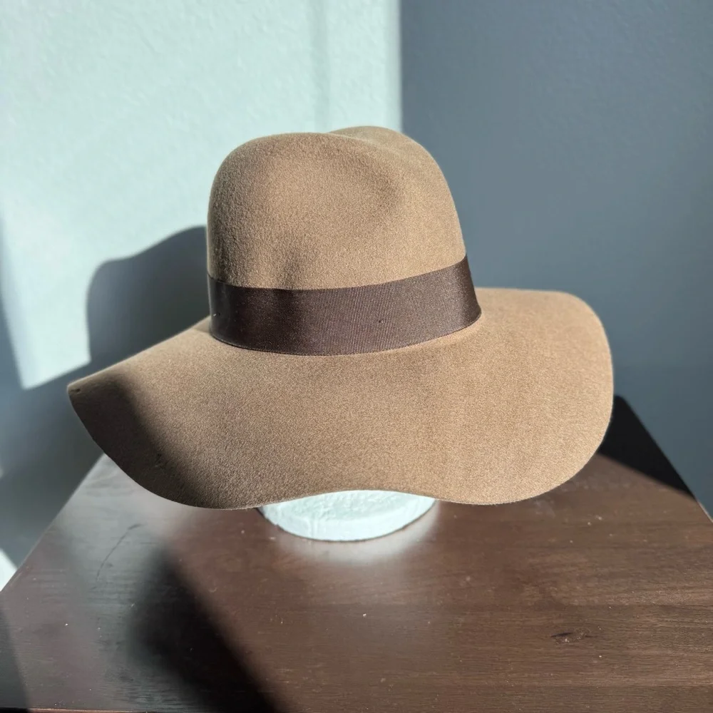 Brixton Joanna Fedora Hat Tan Brown Wool Felt Wide Brim Women’s Sz S 56 cm Fall
